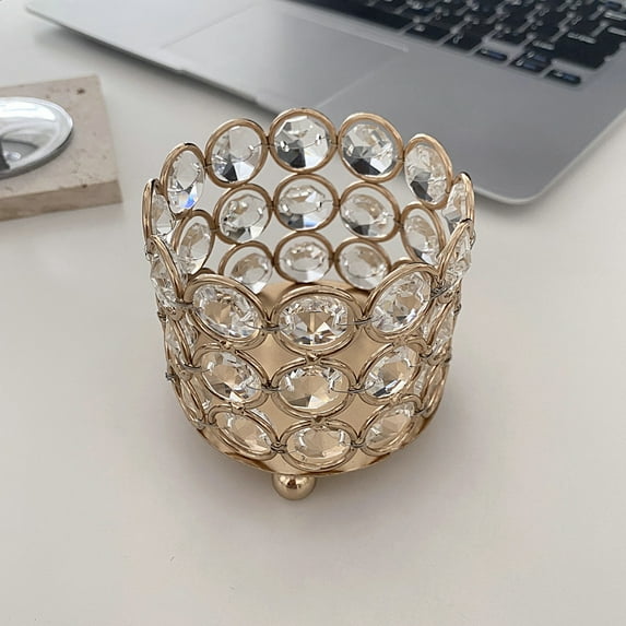 Makeup Brush Holder Organizer Golden Crystal Bling Personalized Gold Comb Brushes Pen Pencil Storage Box Container