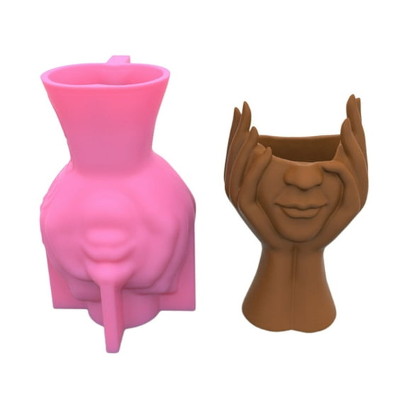 Makeup Brush Holder Organizer Mold Flower Planter Pot Molds,Face Resin Mold
