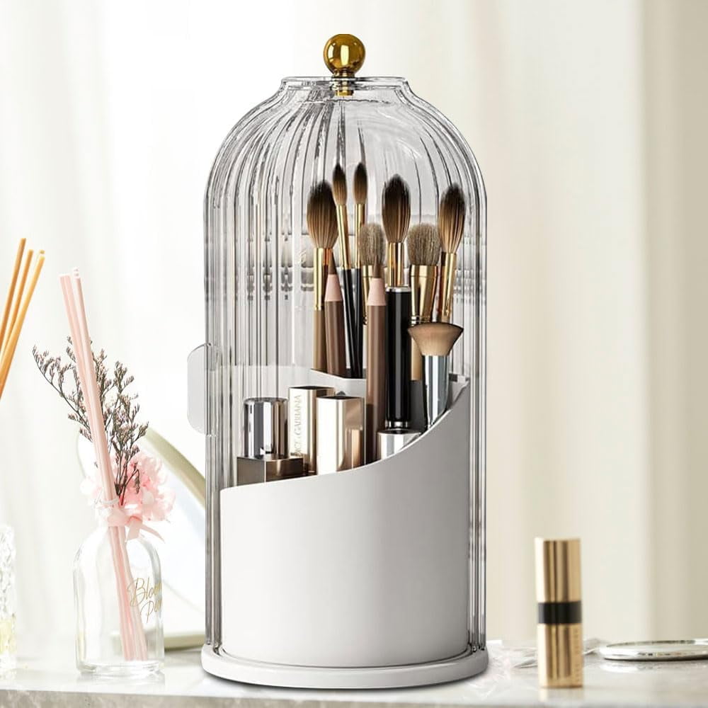 Makeup Brush Holder with Lid, Cosmetic Tools Organizer 360 Rotating ...