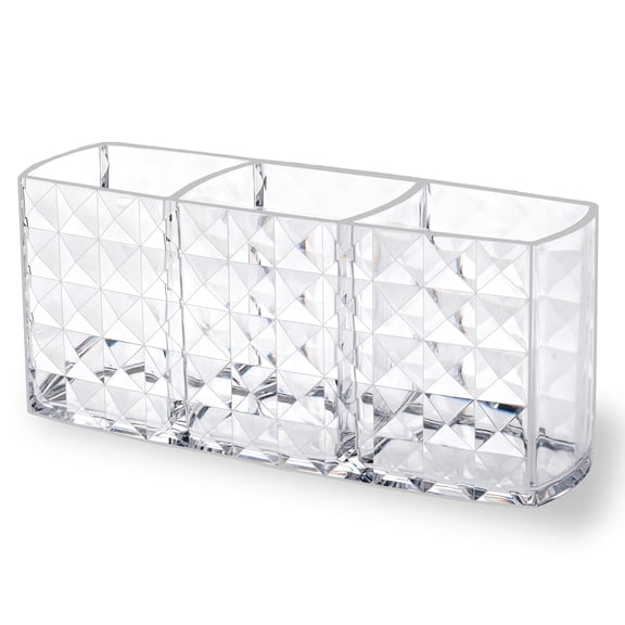 Makeup Brush Holder for Vanity,Acrylic Clear Small Compact Nail Hair Lip Liner Brush Pen Organizer with 3 Slots