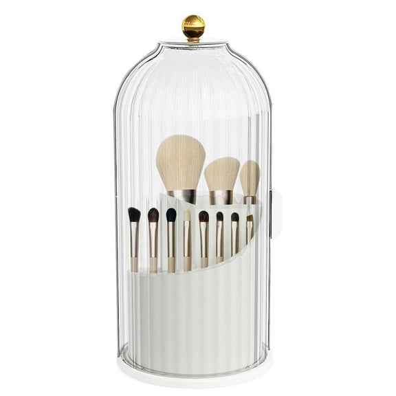Makeup Brush Holder with Lid, 360 Rotating Transparent Cosmetic Tools Organizer for Vanity, Waterproof and Dustproof Makeup Brushes Storage