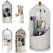 Makeup Brush Holder with Lid, Dustproof Rotating Cosmetic Organizer for Vanity, Bathroom, Countertop