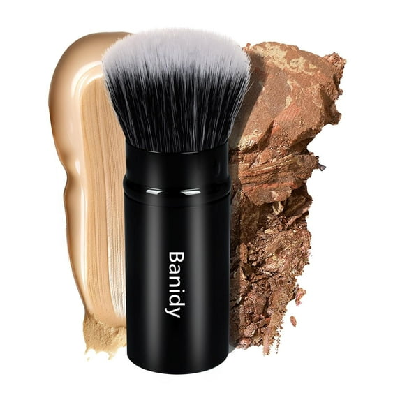 Makeup Brush Kabuki Face Brushes Retractable Travel Blush Kabuki Brush Portable Flawless for Foundation, Powder Blush, Bronzer, Buffing, Liquid, Cream, Cruelty Free with Cover(Brown)