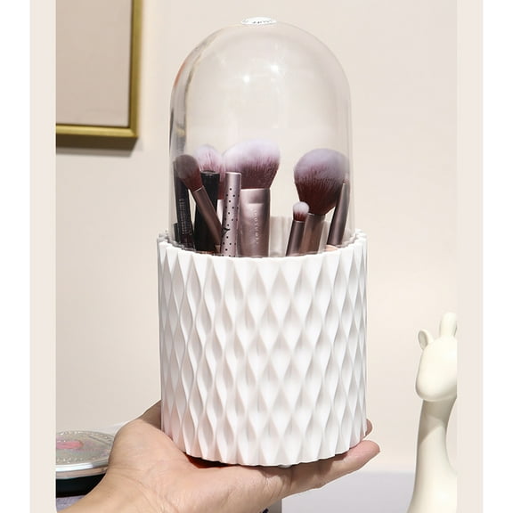 Makeup Brush Organizer with Cover, 360 Degree Rotating Anti-dusting Storage, Plastic, 7 Compartments, Transparent Lid, for Dressing Table Bathroom, Fits Most Brushes
