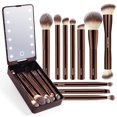 thumbnail image 1 of Makeup Brush Set 10 Pcs Travel Makeup Brushes Double-ended Kabuki Brush for Foundation Powder Concealers Eye Shadows Makeup Tools Set with LED Light Mirror (Coffee Brown), 1 of 4