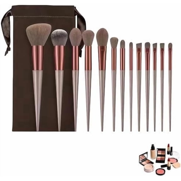 Makeup Brush Set, 13 count Professional  Brushes with Pouch, Synthetic Bristles,  for  and Eye Application,  & Eye Brush Set for Beginners to Pros (Brown)