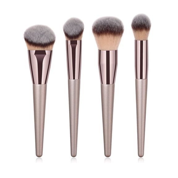 Makeup Brush Set - 4 Piece Synthetic Cosmetic Brushes, Foundation Powder Blending Applicators, Soft Nylon Bristles, Wooden Handle Gold Ferrule, Daily Makeup Tools, Travel Friendly, Gift Set Women