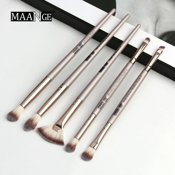 Makeup Brush Set - 5 Pcs Wooden Eyebrow, Eye Shadow & Foundation Brushes, Cosmetic Tool Kit, Brush Set Make Up, Beauty Tools Accessories, Professional Makeup Brush Kit, Holiday Gift, Christmas