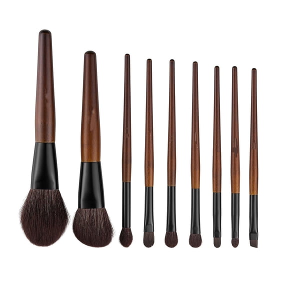 Makeup Brush Set 9 Piece - Foundation Blending Eyeshadow Brushes, Professional Makeup Kit with Natural & Synthetic Bristles, Wood Handle, Travel Bag