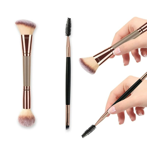 Makeup Brush Set - Dual-Ended Brushes for Contouring, Blending, and Eyebrow Tint, Luxe Hair