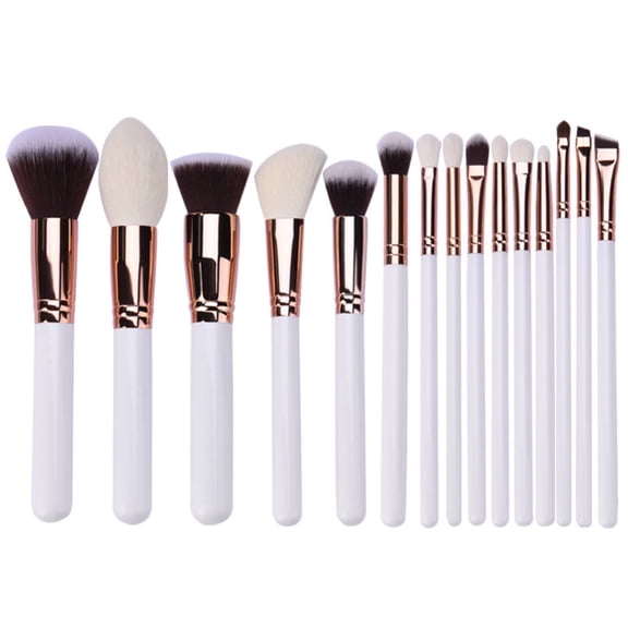 Makeup Brush Set Professional, 15 Pearlescent Wood Handle Makeup Brushes, Premium Cruelty-Free Synthetic Fiber Hair, Travel Make up Brushes Set with Case (White)