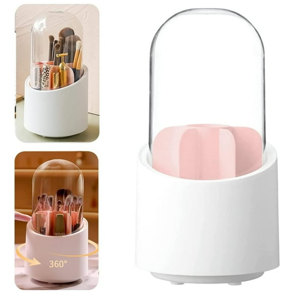 Makeup Brush holder Organizer 360 °   Rotatable Makeup brushes Storage Box with Dust Cover, Makeup Organiser Storage Box for Dresser, Bathroom, Vanity or Makeup Room