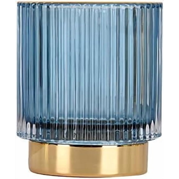 Makeup Brush holder Organizer,Crystal Cosmetic Makeup Brush Glass Brushes Storage Holder, Vintage Make Up Brush Cup Pen Pencil Holder striped vase(Blue S)