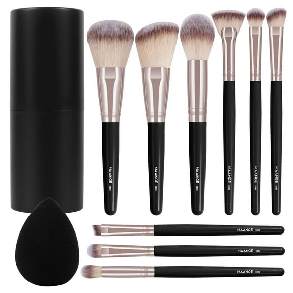 Makeup Brushes 11 Pcs Easy-taken Travel Makeup Brush Set Foundation Eye Shadows Blush Face Powder Concealer Mini Make up Brushes with Case (Champagne)