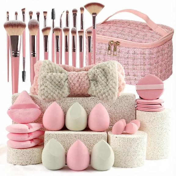 Makeup Brushes 40 Pcs Makeup Kit, Multi-functional Makeup Tool Set with Makeup Brush Foundation Brush Make up Brushes Set Bag (pink)