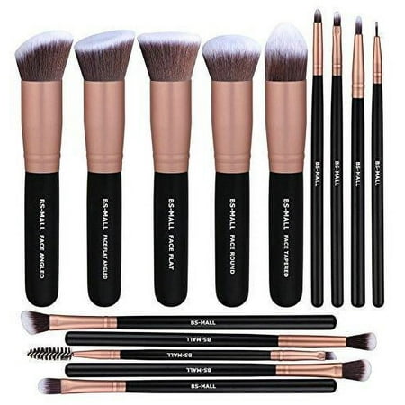 BS-MALL Makeup Brushes Premium Synthetic Foundation Powder Concealers Eye Shadows Makeup 14 Pcs Brush Set, Rose Golden, 1 Count Rose Gold