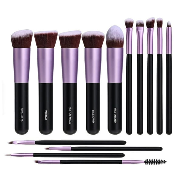 Makeup Brushes Premium Synthetic Foundation Powder Concealers Eye Shadows 14 Pcs Purple for Makeup Beginner or Professional with Travel Case