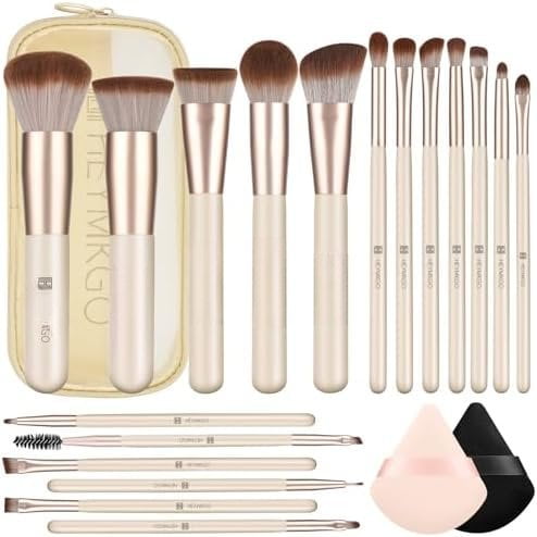 Makeup Brushes Set, 18 count Professional Brushes Set with 2 Puff & Travel Bag, Synthetic Foundation Blush Blending Brush Kit, Eyeshadow Set Makeup Brushes & Tools