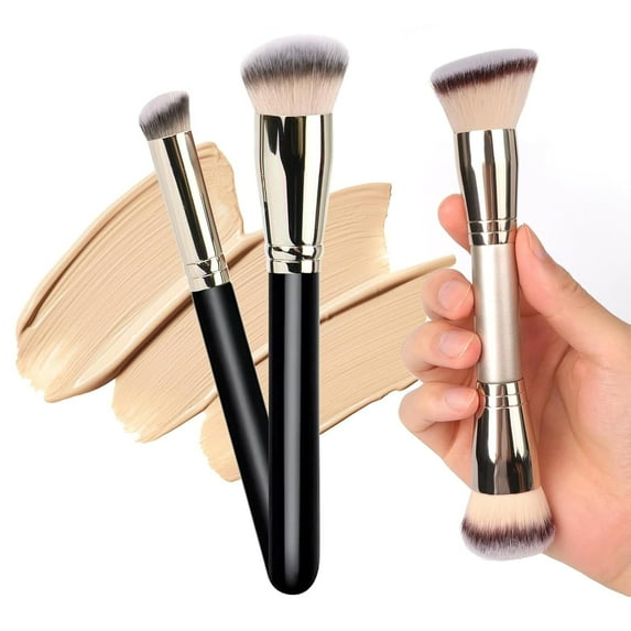 Makeup Brushes Set, 3Pcs Foundation Brush Flawless Concealer Brush and Dual-Ended Foundation Brush Set