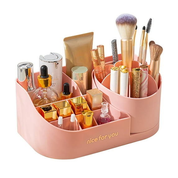 Makeup Brushes Travel Case Small Portable Nail Case Pink Makeup Brush Storage Bucket Brush Holder Desktop Makeup Organizer Swivel Bucket