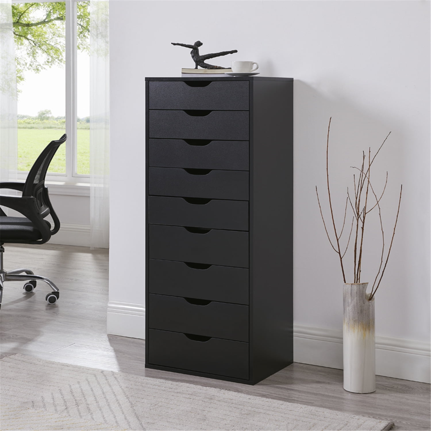 Black Mobile 9-Drawer Water Resistant Office Storage Cabinet