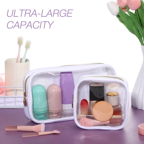 Soimiss Cosmetic Bag White PVC and Nylon Strong Material Semi-Transparent Design 2Pcs