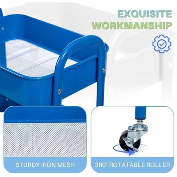 Makeup Cart, Movable Rolling Organizer Cart,3 Tier Metal Utility Cart, Aristocratic Blue