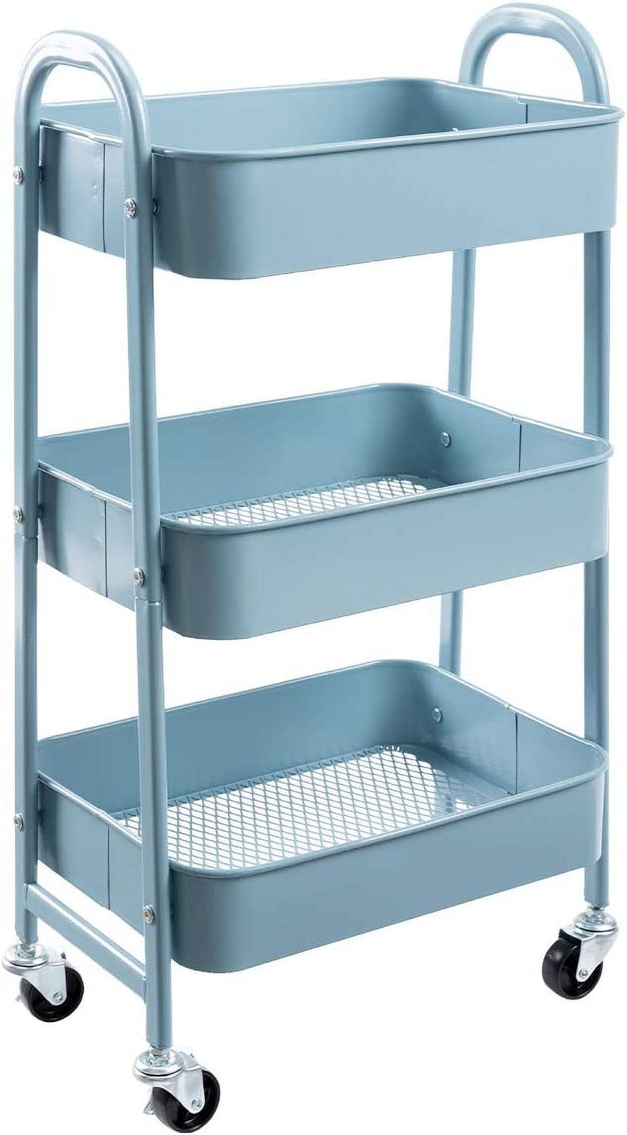 Makeup Cart, Movable Rolling Organizer Cart, Grey-Blue 3 Tier Metal ...