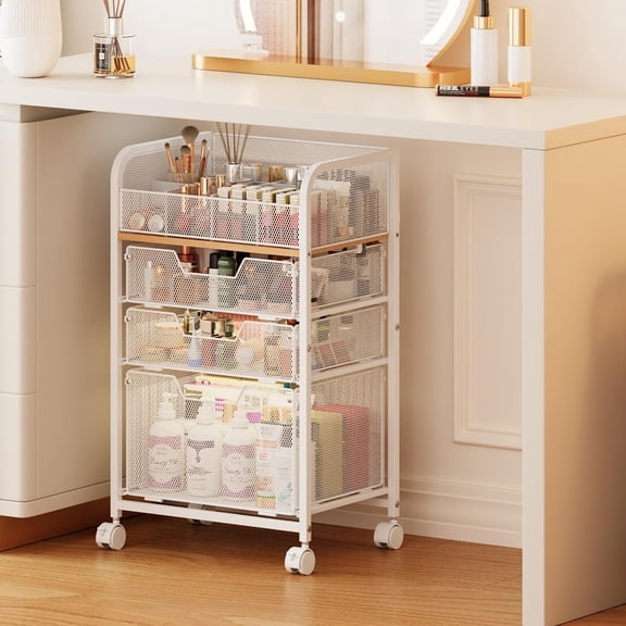 Makeup Cart Organizer with 3 Drawers and 4-Tier Storage, White Large