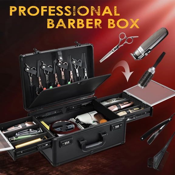 Makeup Case Black Sliding Trays Professional Barber Tool Travel Organizer