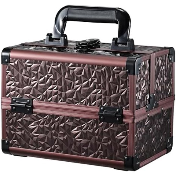 Makeup  Case  Box Portable Makeup Case Organizer 2 Trays Makeup Storage with Mirror Locking for Cosmetologist Aesthetic Supplies  Tech Traveling Makeup Box Dark Brown