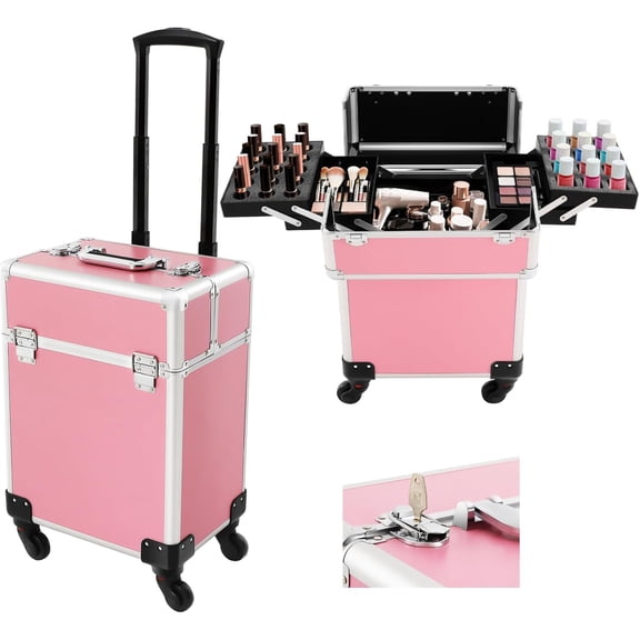 Makeup Case Cart Caboodle Wheels, Professional Large Organizer Suitcas, Tech Travel Case,for Makeup Artists, Cases, Techs