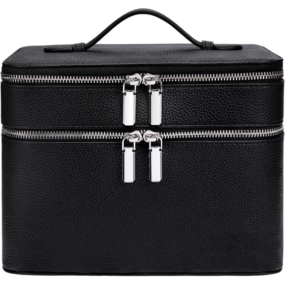 Makeup Case, Large Capacity Waterproof Double Layer Cosmetic Bag with Removable Divider, Double Compartment Brush Organizer, Multi-functional Travel Organizer