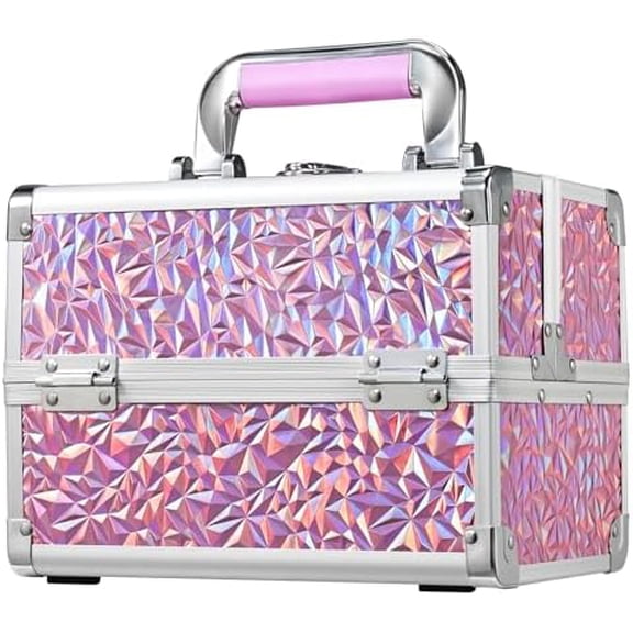 Makeup Case Organizer Box Storage Portable Makeup Case with Mirror 2 Trays Travel Vanity Box for Kits Craft Tools Case Hard Make Up Organizer Shiny