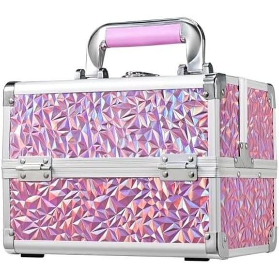 Makeup Case Organizer Box Storage Portable Makeup Case with Mirror 2 Trays Travel Box for Kits Craft Tools Case Hard Make Up Organizer Shiny