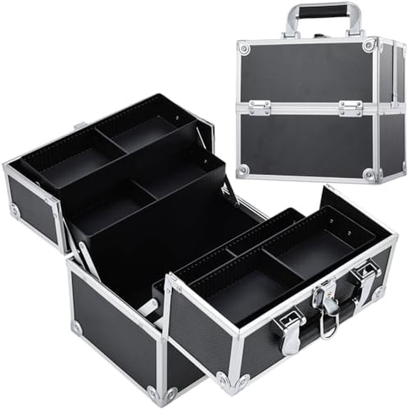 Makeup Case Organizer Case Professional Makeup Storage Box 4 Trays with Divider Lockable Travel Case Portable Travel Makeup Box for Makeup Artist, Carfter, Black