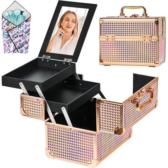 Makeup Case Organizer,Makeup Case, Trays Box Portable, Profesional for Salon Barber, Colorful