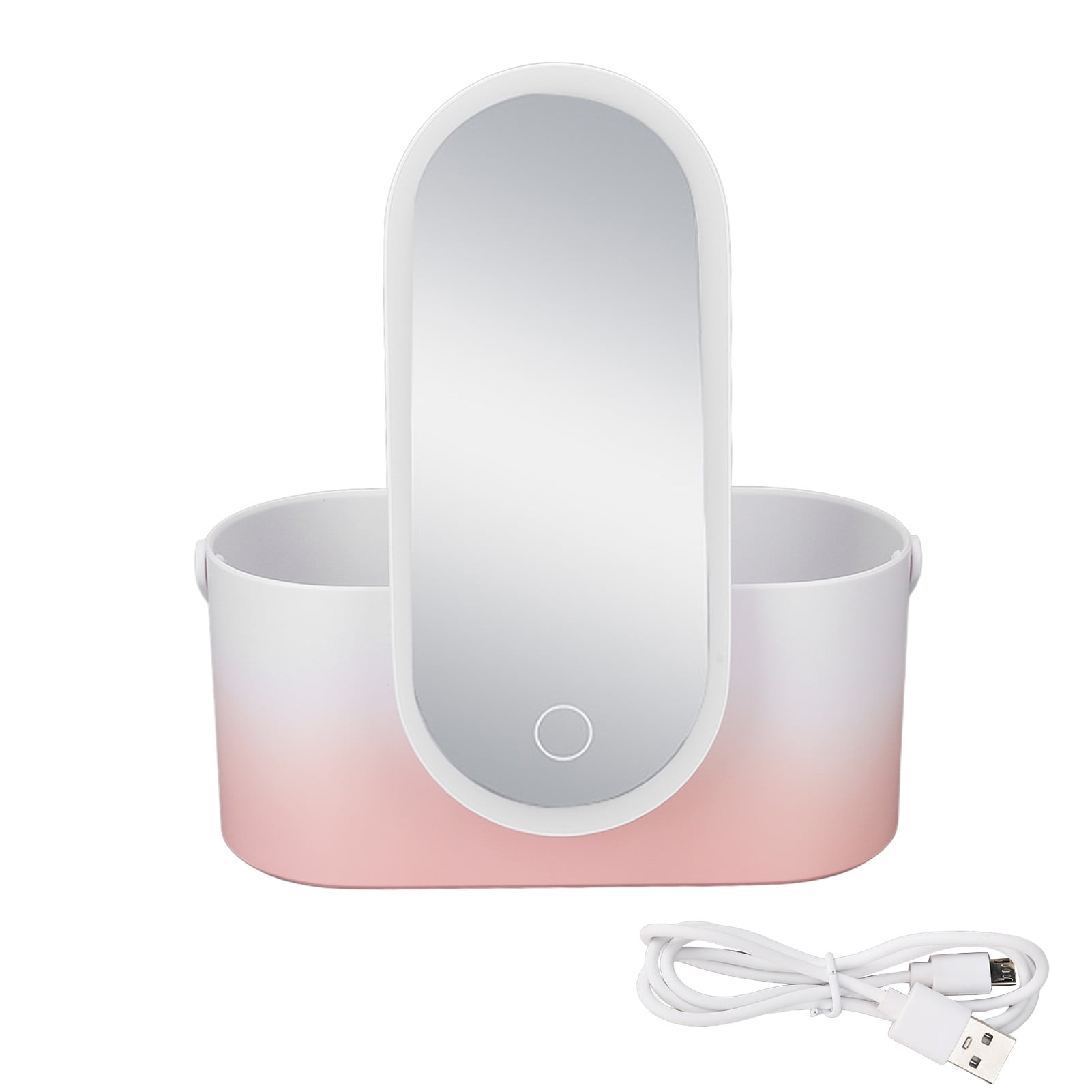 Makeup Case Pink Gradient Portable Large Capacity Foldable Rotating LED