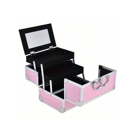 Makeup Case, Portable Aluminum Alloy Organizer, Large Capacity With Mirror Professional Makeup Artist Portable Multi-Layer Small Tool Box,Travel Essential