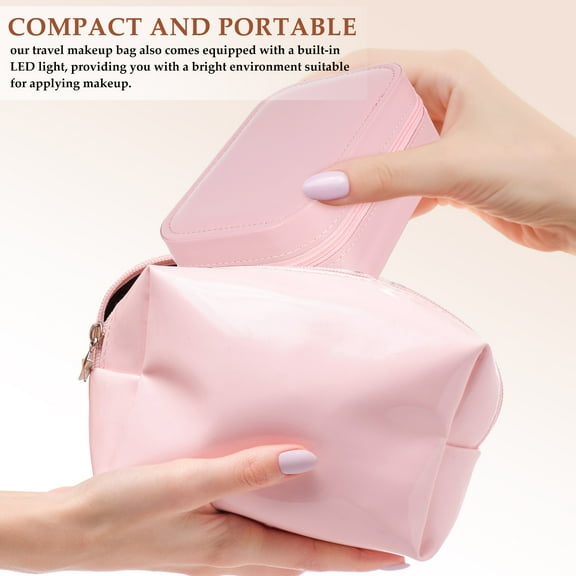 UNOMOR Compact Makeup Case With Lighted Mirror Pink 1Pack