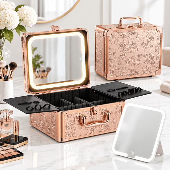Makeup Case Withic Lighted Mirror Box Detachable Led Adjustable Brightness In 3 Colors Waterproof Stororganizer Artist Suitcase Di