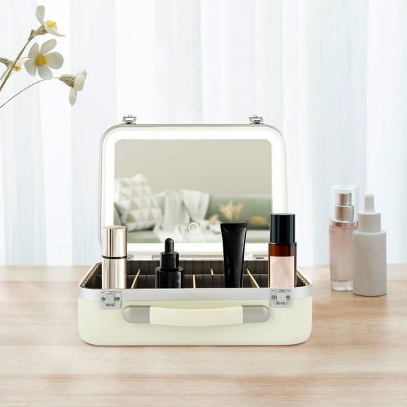 Makeup Case with Dimmable LED Light and Tilt Mirror Lighted Cosmetics Organizer Storage Case Makeup Case with Customized Dividers