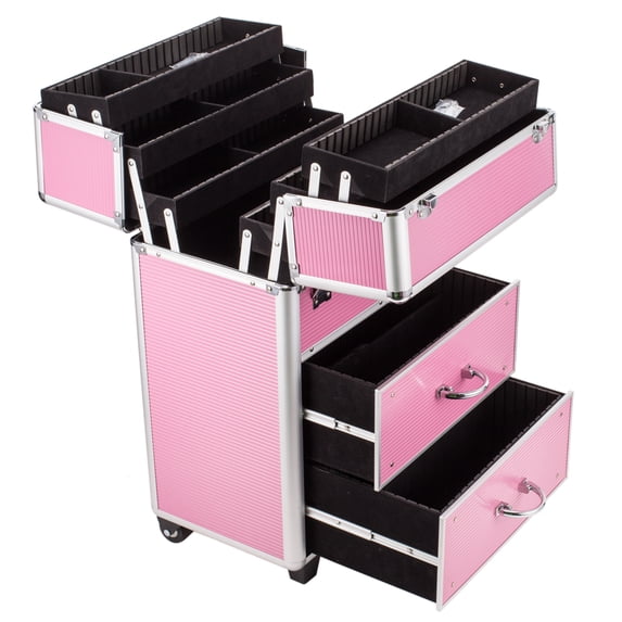Makeup Cases and Organizers on Wheels, 14" x 9" x 23"Beauty Trolley w/Lockable Keys+6 Drawers, Adjustable Handle Height Cosmetic Trolley for Beauty Professionals, Students and Hair Stylists, S13477