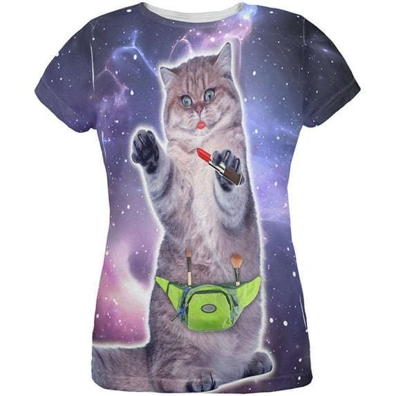 Makeup Cat Funny All Over Womens T Shirt Multi X-LG