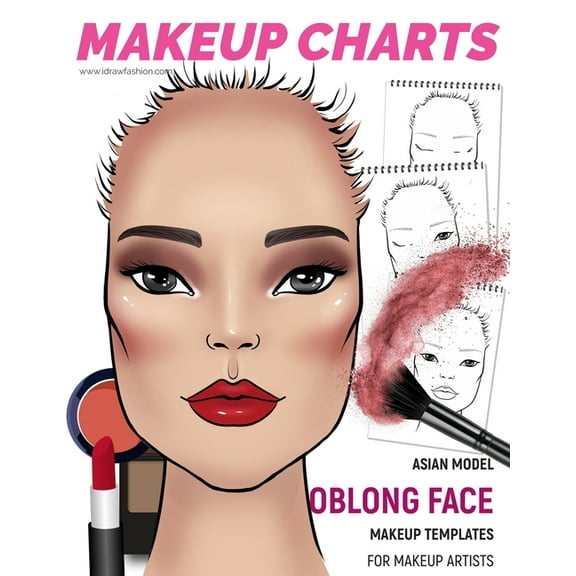 Makeup Charts - Face Charts for Makeup Artists: Asian Model - OBLONG face shape (Paperback) by I Draw Fashion