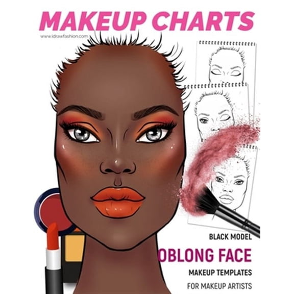 Makeup Charts - Face Charts for Makeup Artists: Black Model - OBLONG face shape