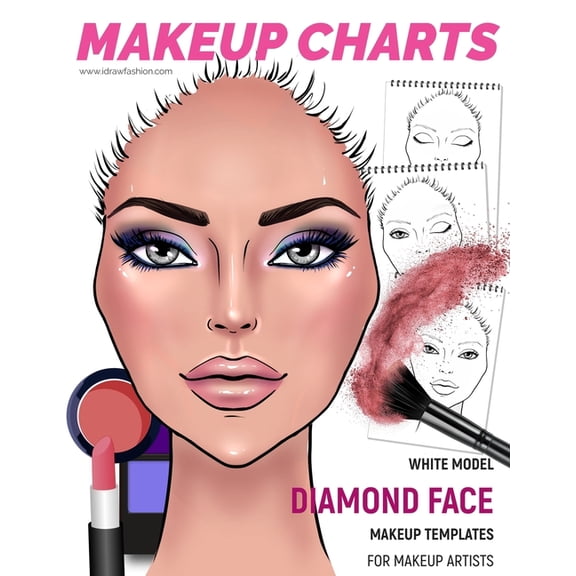 Makeup Charts - Face Charts for Makeup Artists: White Model - Diamond face shape