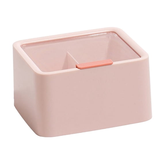 Makeup Cotton Storage Box With Lid - 5.71x5.12x3.15in Dust Proof Double Compartment Organizer for Remover Swabs/Lipsticks, Desktop Plastic Cosmetic Case (Pink)