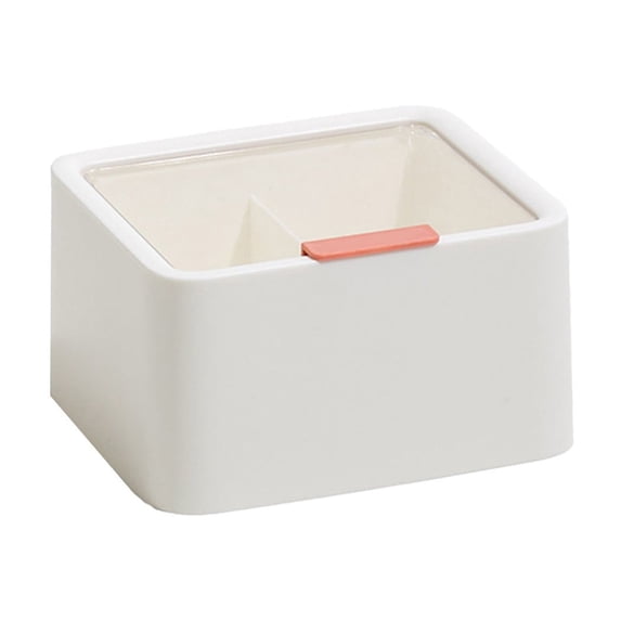 Makeup Cotton Storage Box With Lid - 5.71x5.12x3.15in Dust Proof Double Compartment Organizer for Remover Swabs/Lipsticks, Desktop Plastic Cosmetic Case (White)