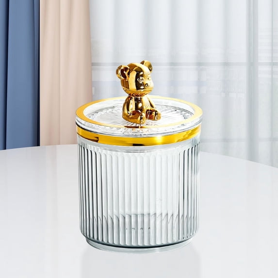 Makeup Cotton Swab Holder Dustproof with Lid Acrylic Cosmetic Organizer Gray